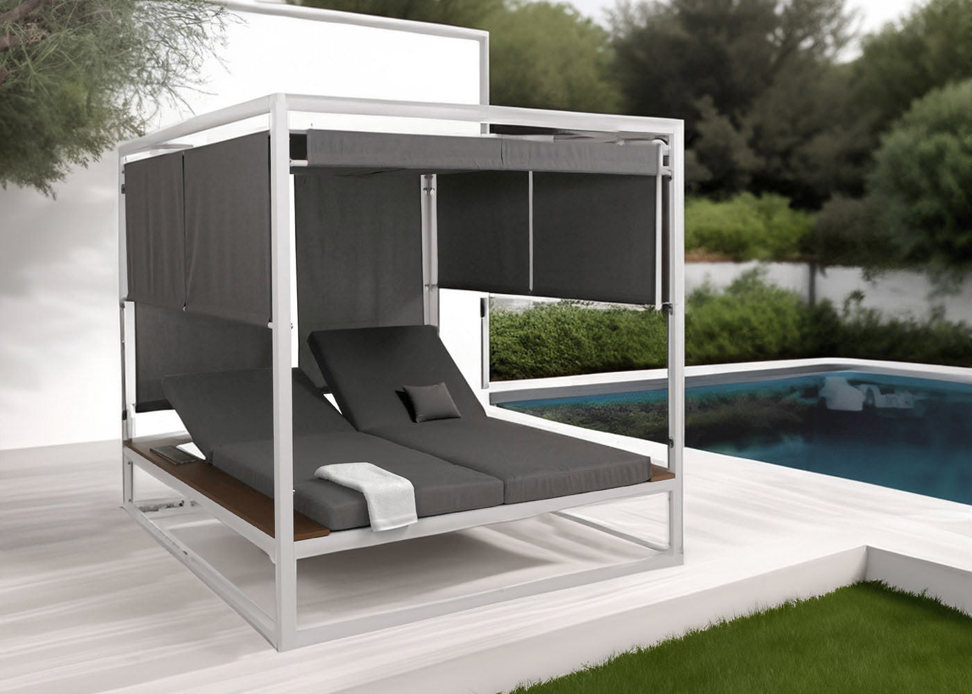 Cosmo Casa - XL Tuinligstoel - Bali Stijl - 10cm Bekleding - Aluminium - Witte Bekleding - Grijs Frame