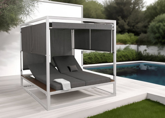 Cosmo Casa - XL Tuinligstoel - Bali Stijl - 10cm Bekleding - Aluminium - Witte Bekleding - Grijs Frame