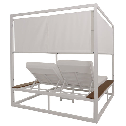 Cosmo Casa - XL Tuinligstoel - Bali Stijl - 10cm Bekleding - Aluminium - Witte Bekleding - Crème Frame