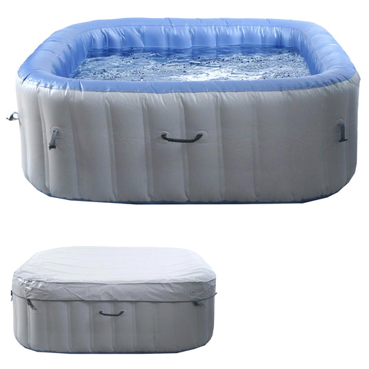 Cosmo Casa - Opblaasbare Whirlpool voor 6 Personen - Binnen & Buiten - Gelamineerd PVC - Vierkant - Grijsblauw - 198 cm