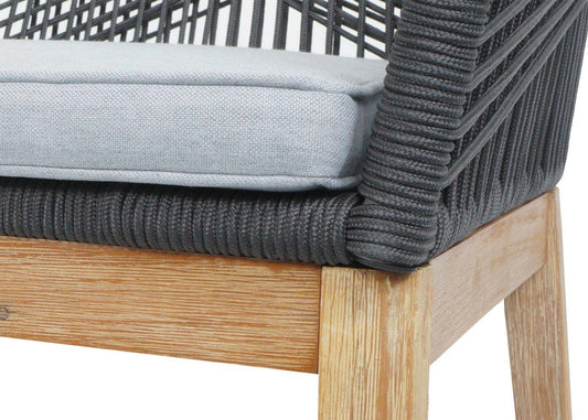 Cosmo Casa - Buitenfauteuil - Weerbestendig Touwgaas - Acaciahout - Donkergrijs Kussen - Lichtgrijs Frame
