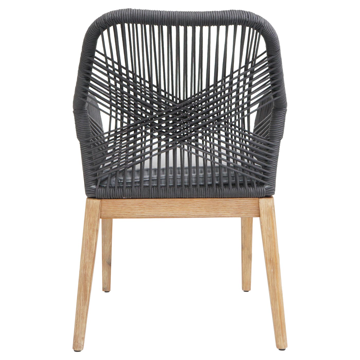 Cosmo Casa - Buitenfauteuil - Weerbestendig Touwgaas - Acaciahout - Donkergrijs Kussen - Lichtgrijs Frame