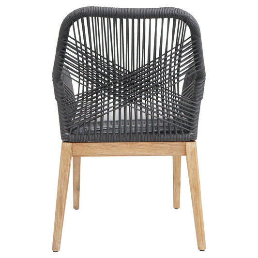 Cosmo Casa - Buitenfauteuil - Weerbestendig Touwgaas - Acaciahout - Donkergrijs Kussen - Lichtgrijs Frame