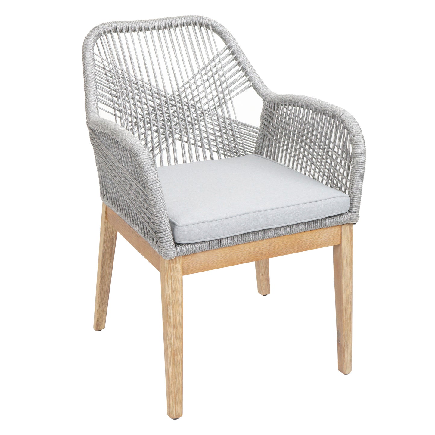 Cosmo Casa - Buitenfauteuil - Weerbestendig Touwgaas - Acaciahout - Lichtgrijs Kussen - Lichtgrijs Frame