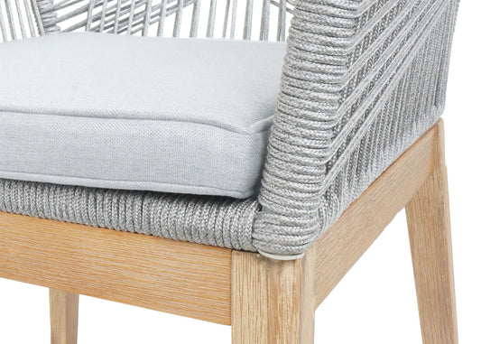 Cosmo Casa - Buitenfauteuil - Weerbestendig Touwgaas - Acaciahout - Lichtgrijs Kussen - Lichtgrijs Frame