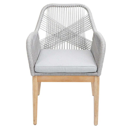 Cosmo Casa - Buitenfauteuil - Weerbestendig Touwgaas - Acaciahout - Lichtgrijs Kussen - Lichtgrijs Frame