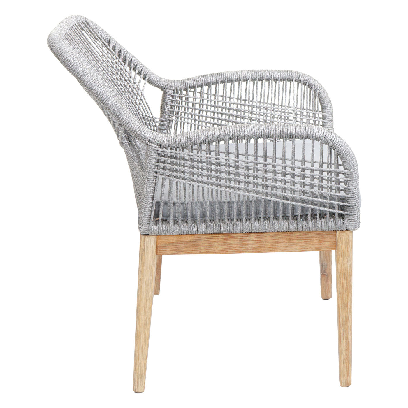 Cosmo Casa - Buitenfauteuil - Weerbestendig Touwgaas - Acaciahout - Lichtgrijs Kussen - Lichtgrijs Frame