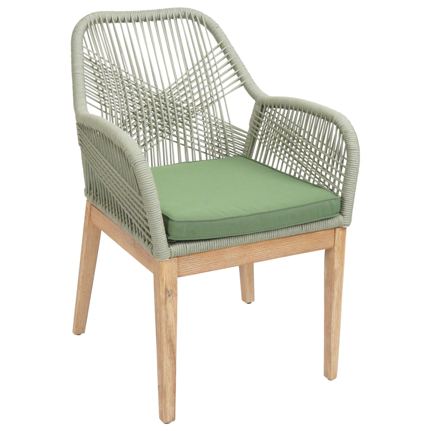 Cosmo Casa - Buitenfauteuil - Weerbestendig Touwgaas - Acaciahout - Groen Kussen - Groen Frame