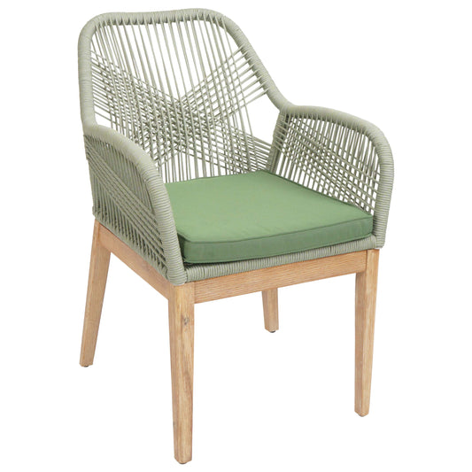 Cosmo Casa - Buitenfauteuil - Weerbestendig Touwgaas - Acaciahout - Groen Kussen - Groen Frame