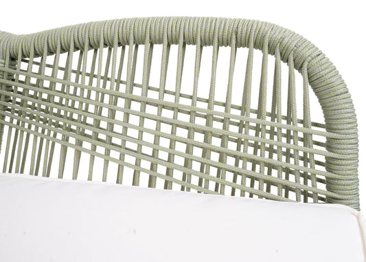 Cosmo Casa - Buitenfauteuil - Weerbestendig Touwgaas - Acaciahout - Crème Kussen - Groen Frame