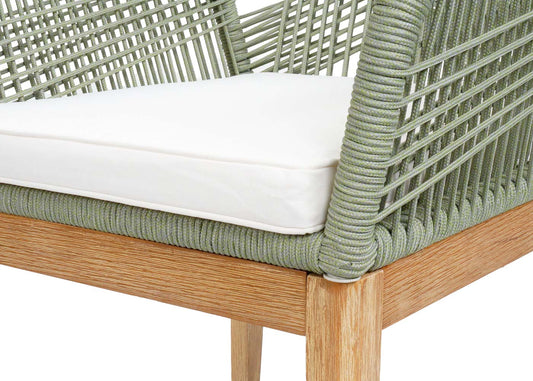 Cosmo Casa - Buitenfauteuil - Weerbestendig Touwgaas - Acaciahout - Crème Kussen - Groen Frame