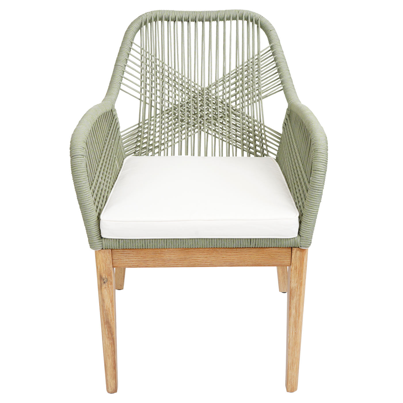 Cosmo Casa - Buitenfauteuil - Weerbestendig Touwgaas - Acaciahout - Crème Kussen - Groen Frame