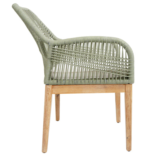 Cosmo Casa - Buitenfauteuil - Weerbestendig Touwgaas - Acaciahout - Crème Kussen - Groen Frame
