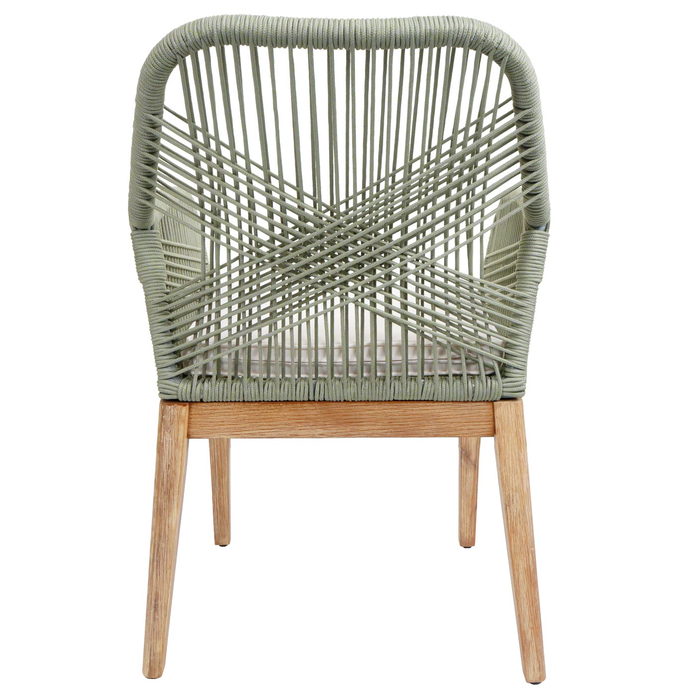 Cosmo Casa - Buitenfauteuil - Weerbestendig Touwgaas - Acaciahout - Crème Kussen - Groen Frame