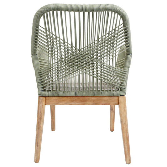 Cosmo Casa - Buitenfauteuil - Weerbestendig Touwgaas - Acaciahout - Crème Kussen - Groen Frame