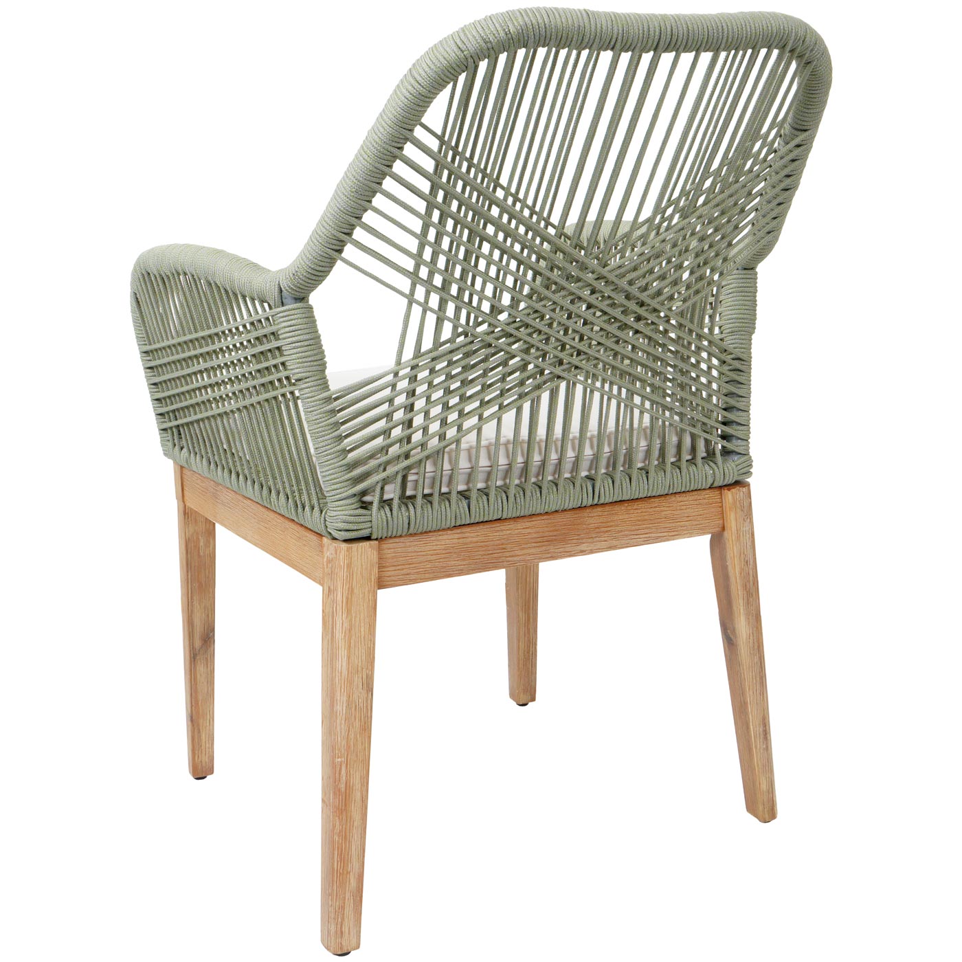 Cosmo Casa - Buitenfauteuil - Weerbestendig Touwgaas - Acaciahout - Crème Kussen - Groen Frame