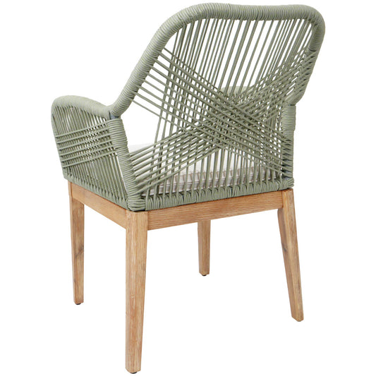 Cosmo Casa - Buitenfauteuil - Weerbestendig Touwgaas - Acaciahout - Crème Kussen - Groen Frame