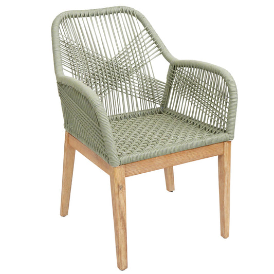 Cosmo Casa - Buitenfauteuil - Weerbestendig Touwgaas - Acaciahout - Crème Kussen - Groen Frame