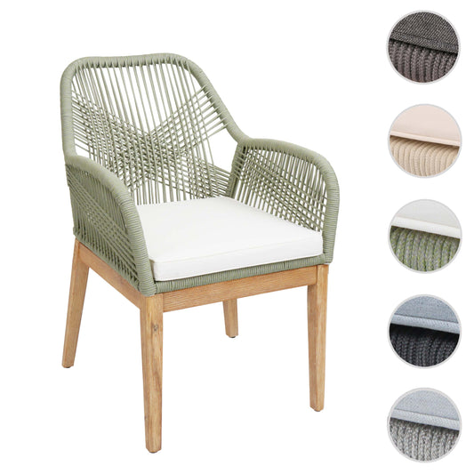 Cosmo Casa - Buitenfauteuil - Weerbestendig Touwgaas - Acaciahout - Crème Kussen - Groen Frame