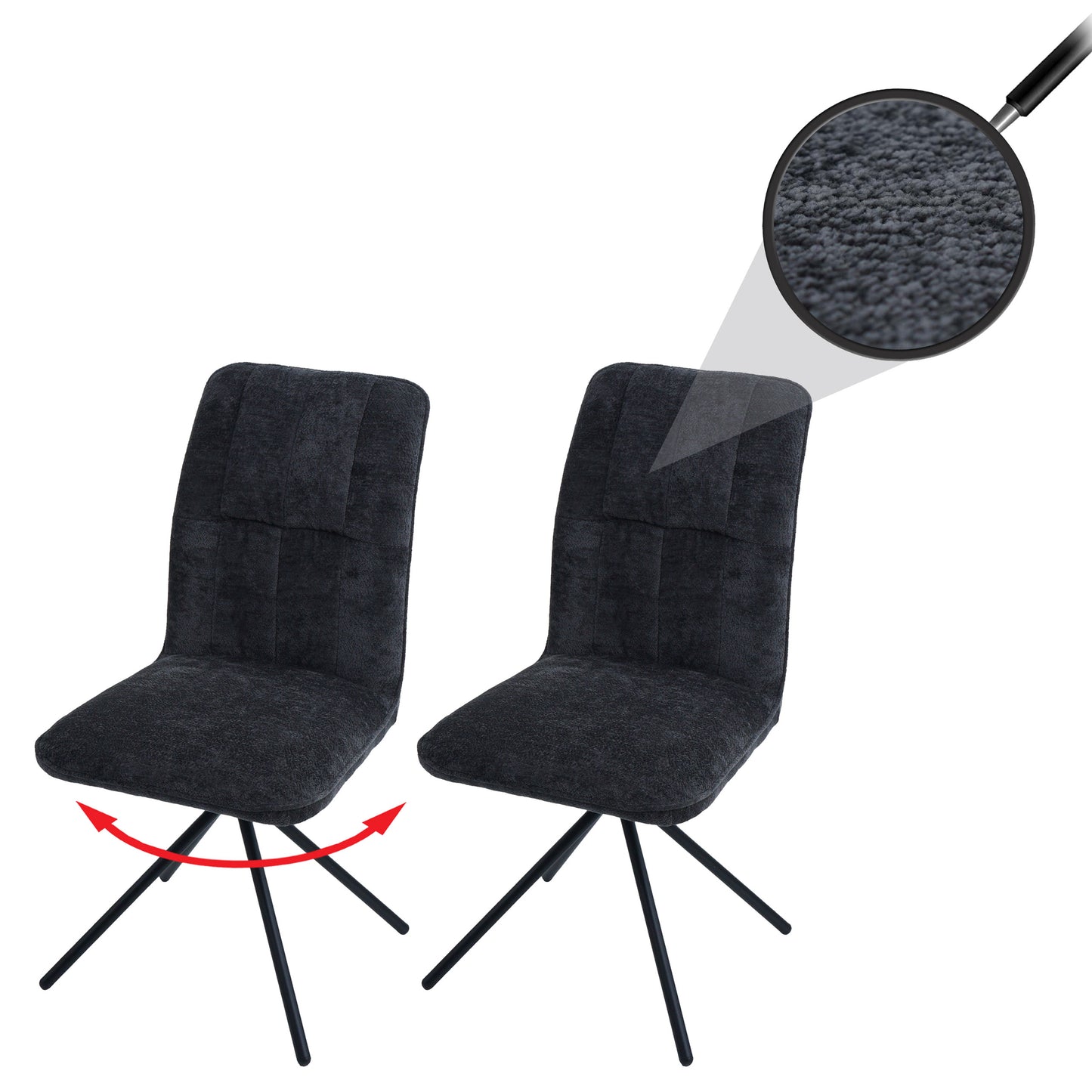 Cosmo Casa - Set van 2 Eetkamerstoelen - Draaibare Keukenstoel met Auto-Return - Chenille Textiel - Donkergrijs