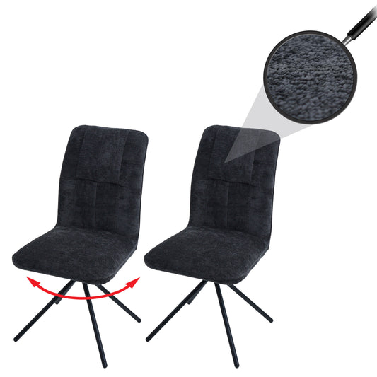Cosmo Casa - Set van 2 Eetkamerstoelen - Draaibare Keukenstoel met Auto-Return - Chenille Textiel - Donkergrijs