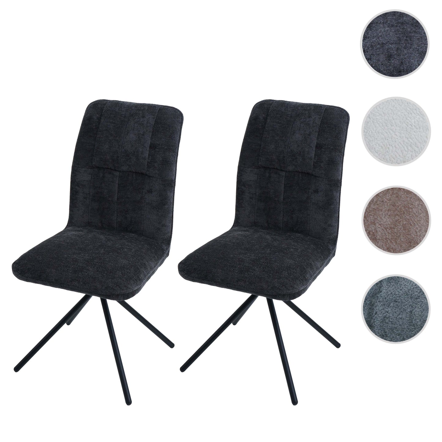 Cosmo Casa - Set van 2 Eetkamerstoelen - Draaibare Keukenstoel met Auto-Return - Chenille Textiel - Donkergrijs