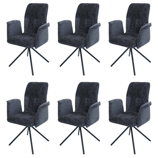 Cosmo Casa - Set van 6 Eetkamerstoelen - Roterende Armleuning met Auto-Return - Chenille Textiel - Donkergrijs