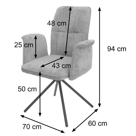 Cosmo Casa - Set van 2 Eetkamerstoelen - Roterende Armleuning met Auto-Return - Chenille Textiel - Donkergrijs