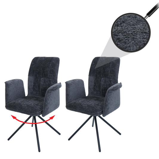 Cosmo Casa - Set van 2 Eetkamerstoelen - Roterende Armleuning met Auto-Return - Chenille Textiel - Donkergrijs
