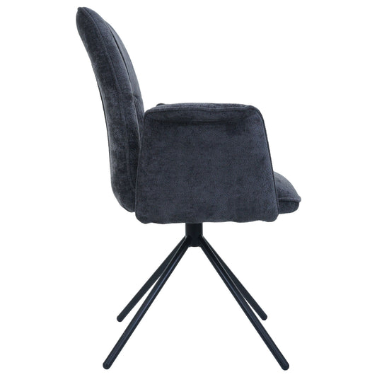 Cosmo Casa - Set van 2 Eetkamerstoelen - Roterende Armleuning met Auto-Return - Chenille Textiel - Donkergrijs