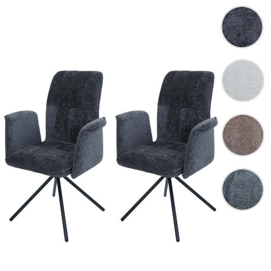 Cosmo Casa - Set van 2 Eetkamerstoelen - Roterende Armleuning met Auto-Return - Chenille Textiel - Donkergrijs