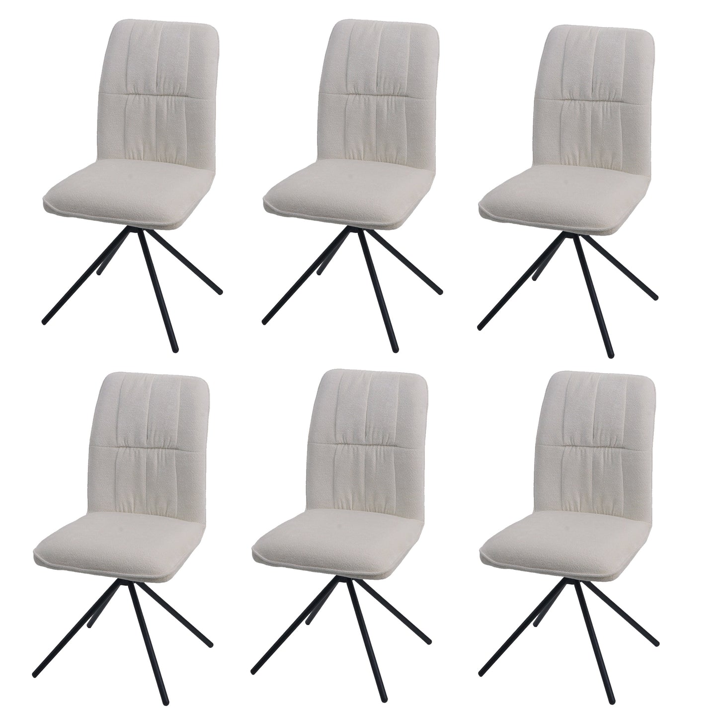 Cosmo Casa - Set van 6 Eetkamerstoelen - Draaibare Keukenstoel met Auto-Return - Chenille Textiel - Crème