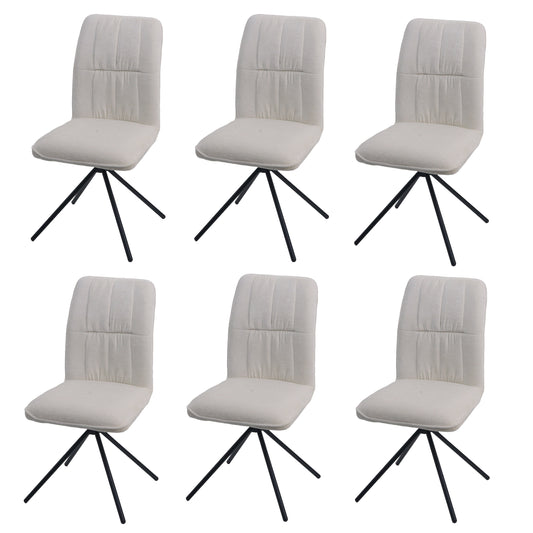 Cosmo Casa - Set van 6 Eetkamerstoelen - Draaibare Keukenstoel met Auto-Return - Chenille Textiel - Crème