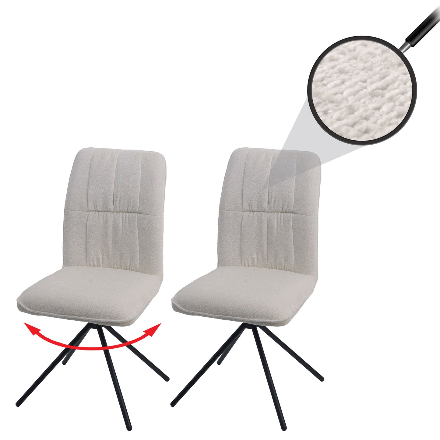 Cosmo Casa - Set van 2 Eetkamerstoelen - Draaibare Keukenstoel met Auto-Return - Chenille Textiel - Crème