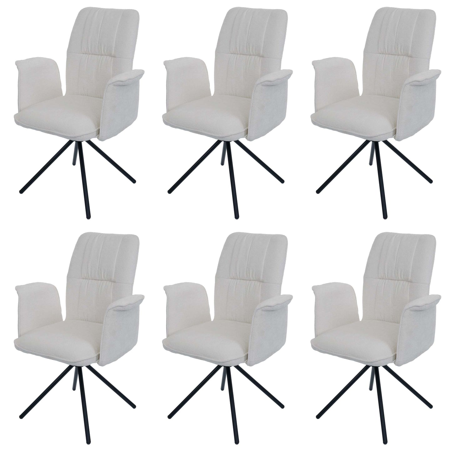 Cosmo Casa - Set van 6 Eetkamerstoelen - Roterende Armleuning met Auto-Return - Chenille Textiel - Crème