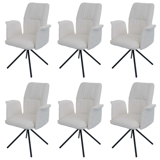 Cosmo Casa - Set van 6 Eetkamerstoelen - Roterende Armleuning met Auto-Return - Chenille Textiel - Crème