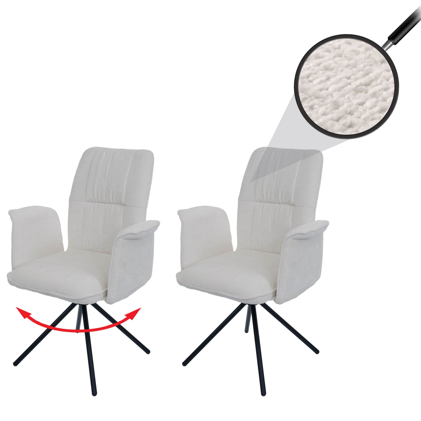 Cosmo Casa - Set van 2 Eetkamerstoelen - Roterende Armleuning met Auto-Return - Chenille Textiel - Crème