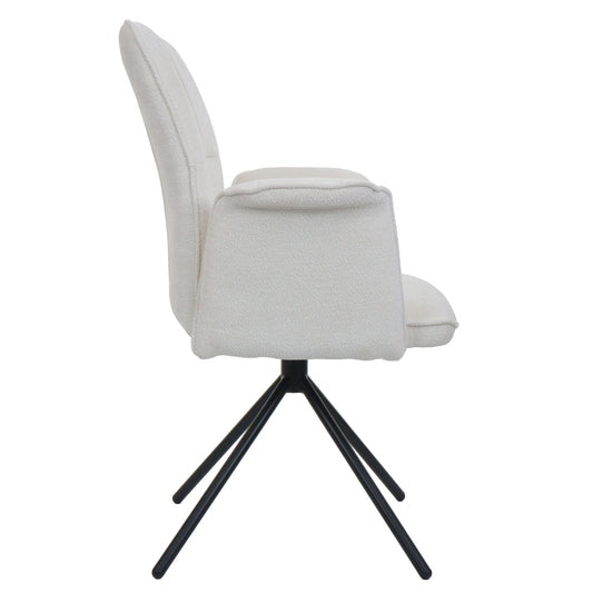 Cosmo Casa - Set van 2 Eetkamerstoelen - Roterende Armleuning met Auto-Return - Chenille Textiel - Crème