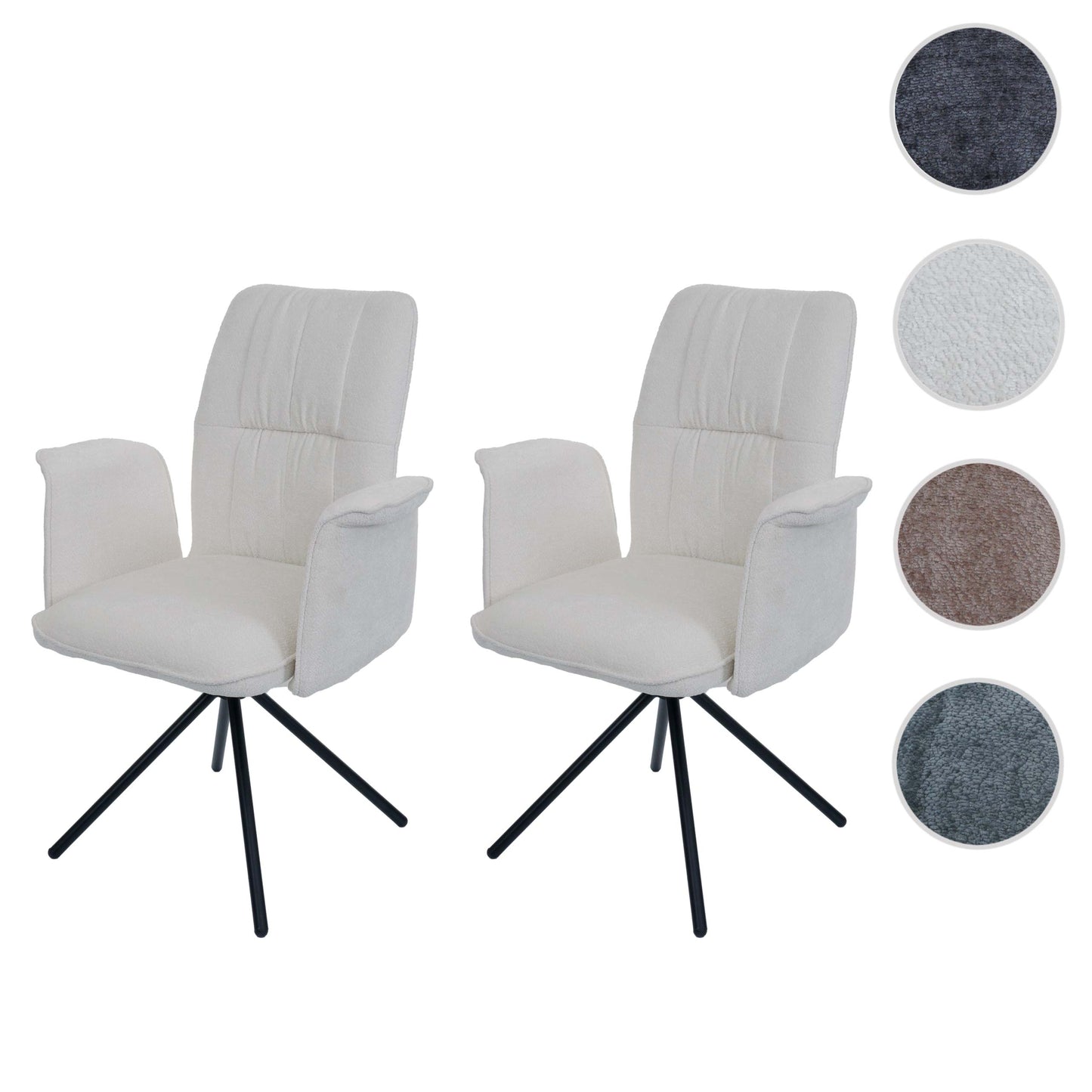 Cosmo Casa - Set van 2 Eetkamerstoelen - Roterende Armleuning met Auto-Return - Chenille Textiel - Crème