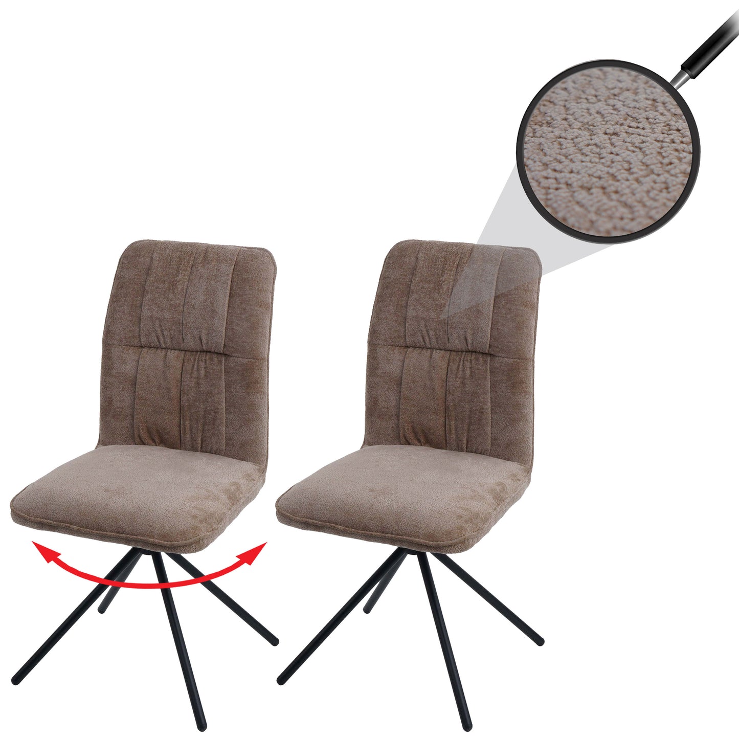 Cosmo Casa - Set van 2 Eetkamerstoelen - Draaibare Keukenstoel met Auto-Return - Chenille Textiel - Lichtbruin