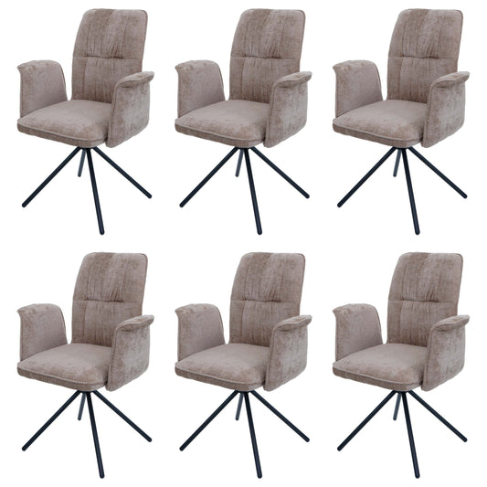 Cosmo Casa - Set van 6 Eetkamerstoelen - Roterende Armleuning met Auto-Return - Chenille Textiel - Lichtbruin