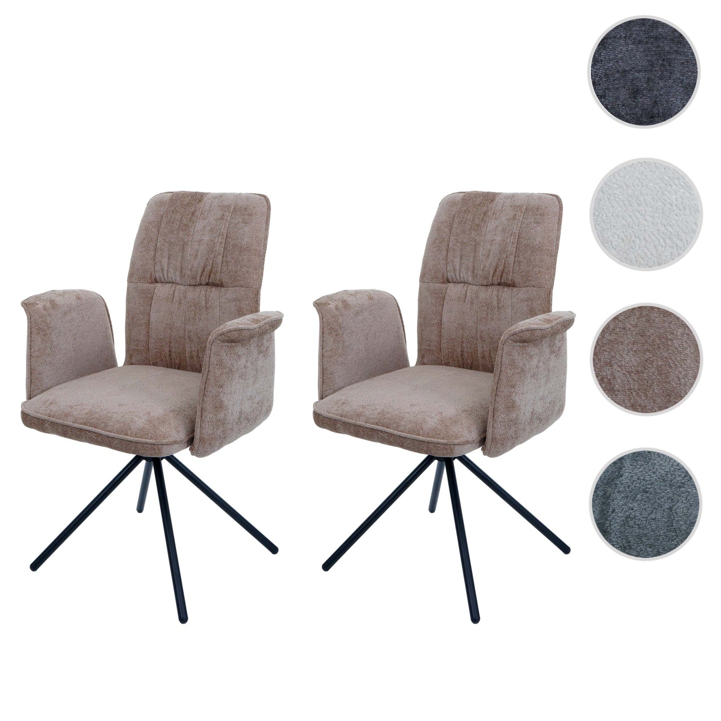 Cosmo Casa - Set van 2 Eetkamerstoelen - Roterende Armleuning met Auto-Return - Chenille Textiel - Lichtbruin