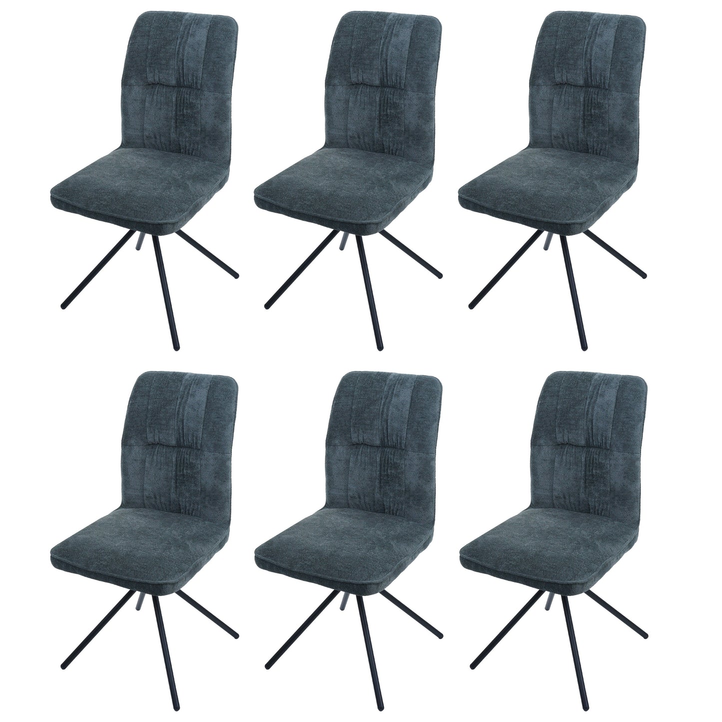 Cosmo Casa - Set van 6 Eetkamerstoelen - Draaibare Keukenstoel met Auto-Return - Chenille Textiel - Blauwgroen