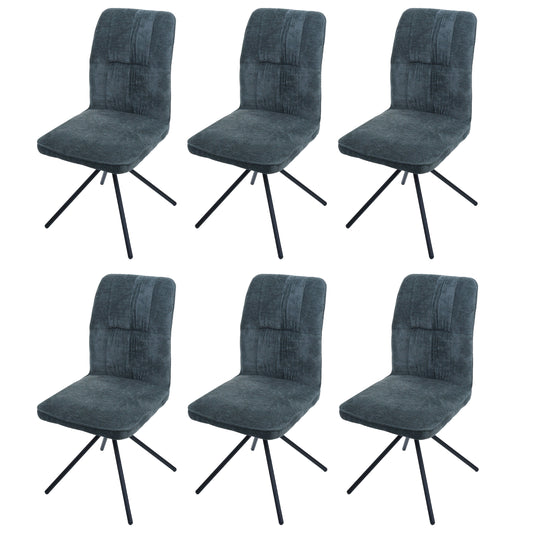 Cosmo Casa - Set van 6 Eetkamerstoelen - Draaibare Keukenstoel met Auto-Return - Chenille Textiel - Blauwgroen