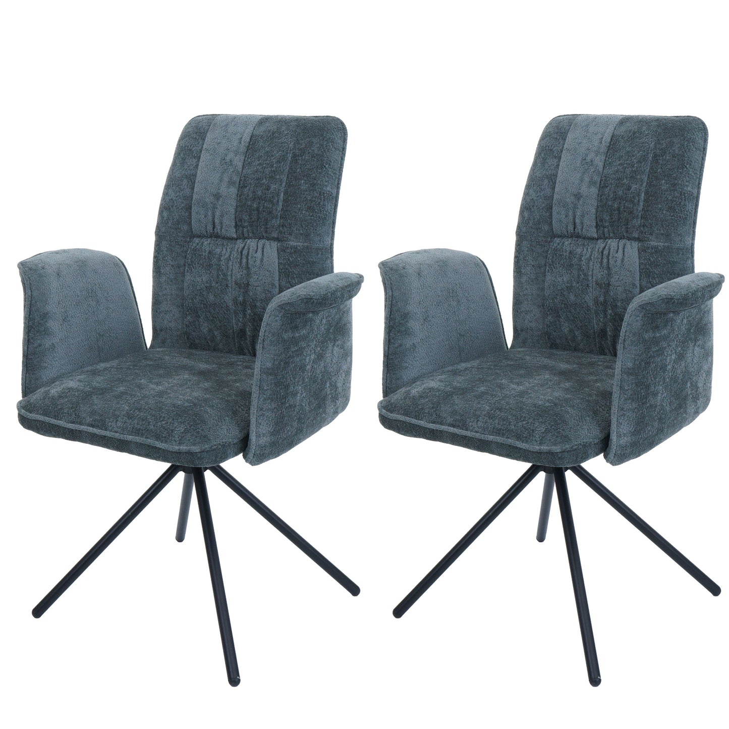 Cosmo Casa - Set van 2 Eetkamerstoelen - Roterende Armleuning met Auto-Return - Chenille Textiel - Blauwgroen
