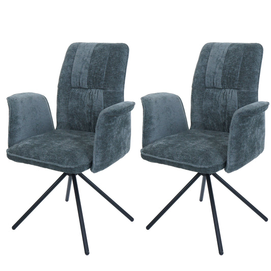 Cosmo Casa - Set van 2 Eetkamerstoelen - Roterende Armleuning met Auto-Return - Chenille Textiel - Blauwgroen