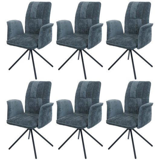 Cosmo Casa - Set van 6 Eetkamerstoelen - Roterende Armleuning met Auto-Return - Chenille Textiel - Blauwgroen