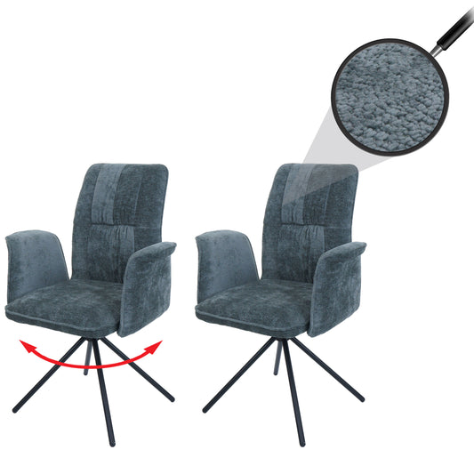 Cosmo Casa - Set van 2 Eetkamerstoelen - Roterende Armleuning met Auto-Return - Chenille Textiel - Blauwgroen