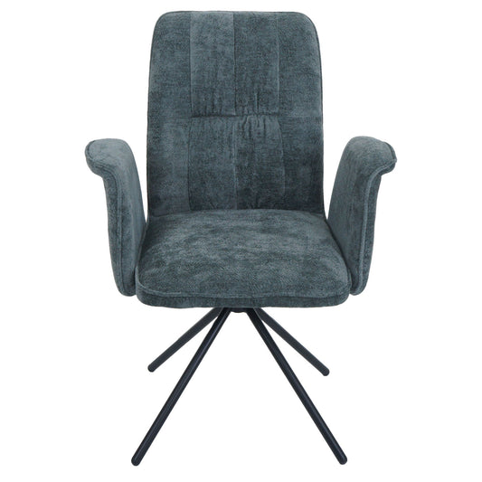 Cosmo Casa - Set van 2 Eetkamerstoelen - Roterende Armleuning met Auto-Return - Chenille Textiel - Blauwgroen