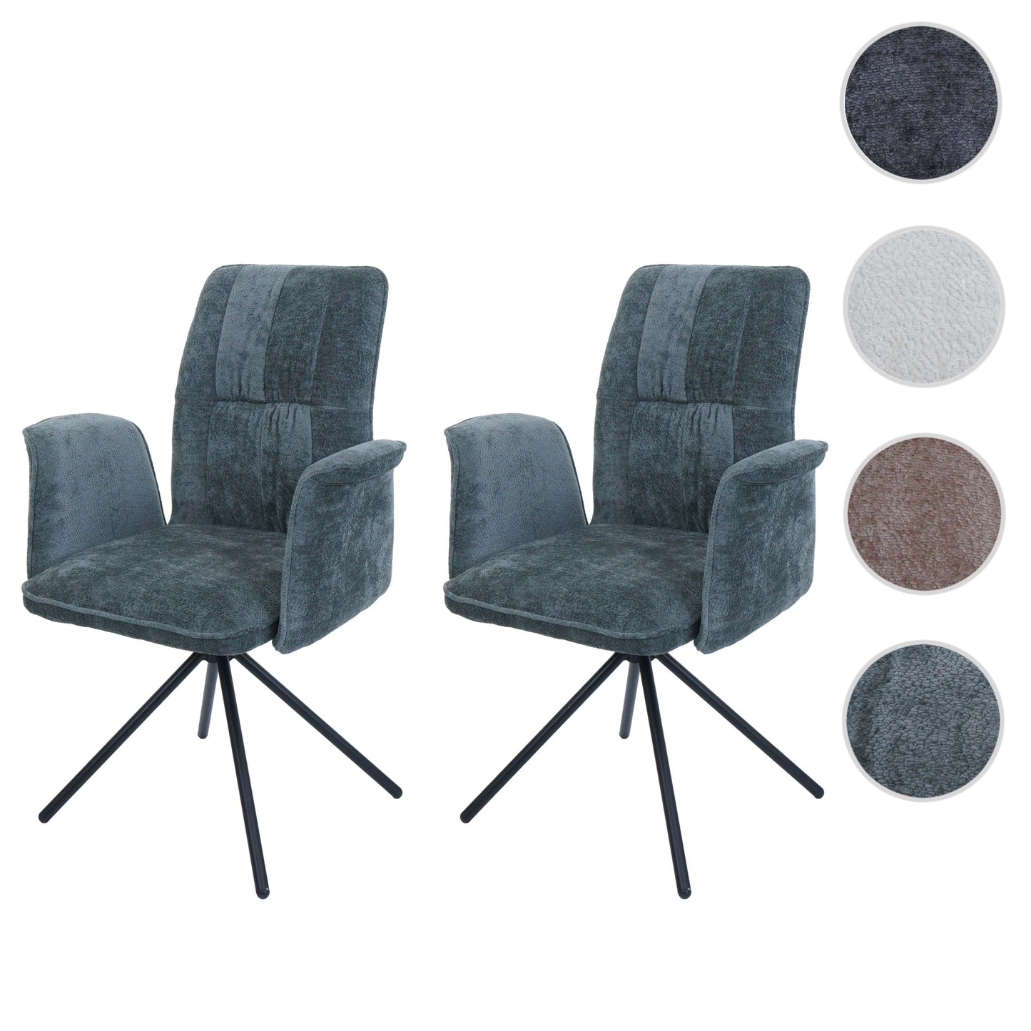 Cosmo Casa - Set van 2 Eetkamerstoelen - Roterende Armleuning met Auto-Return - Chenille Textiel - Blauwgroen